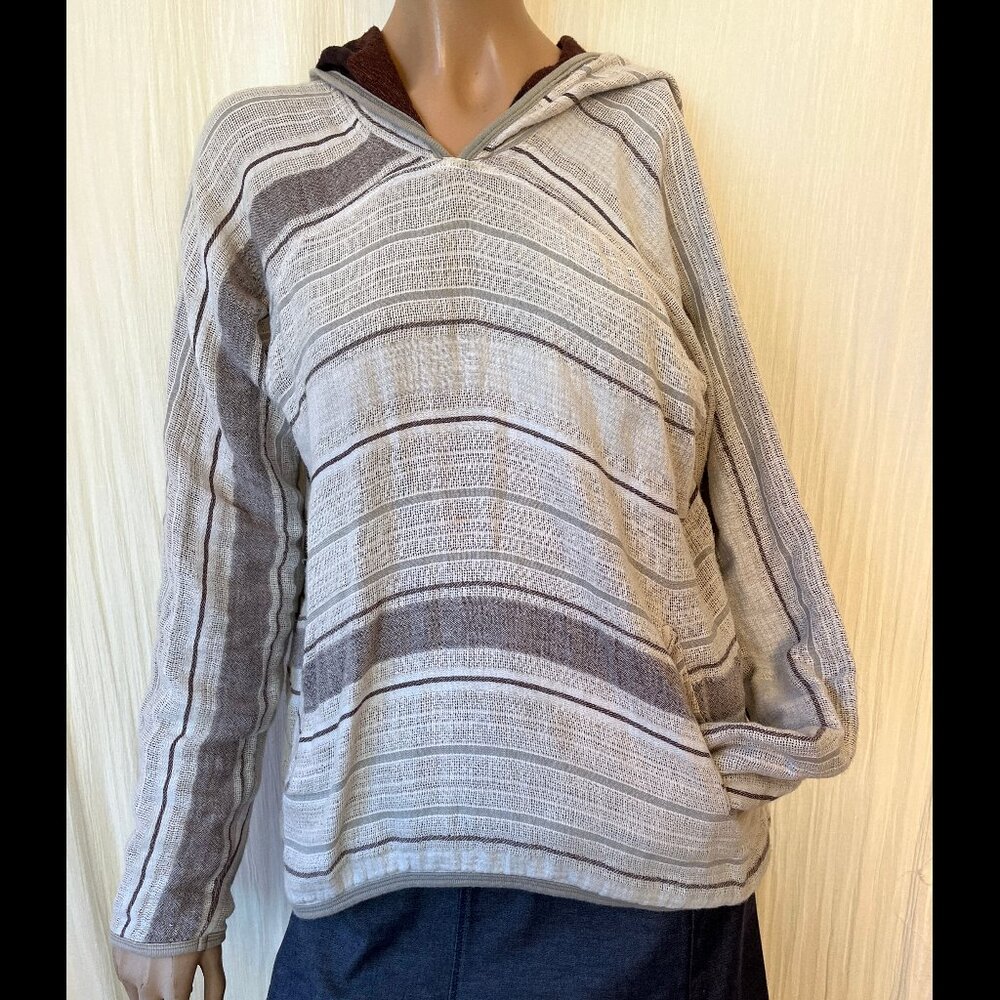 Ace & Jig Baja hoodie 100% cotton gauze striped neutral colors Medium